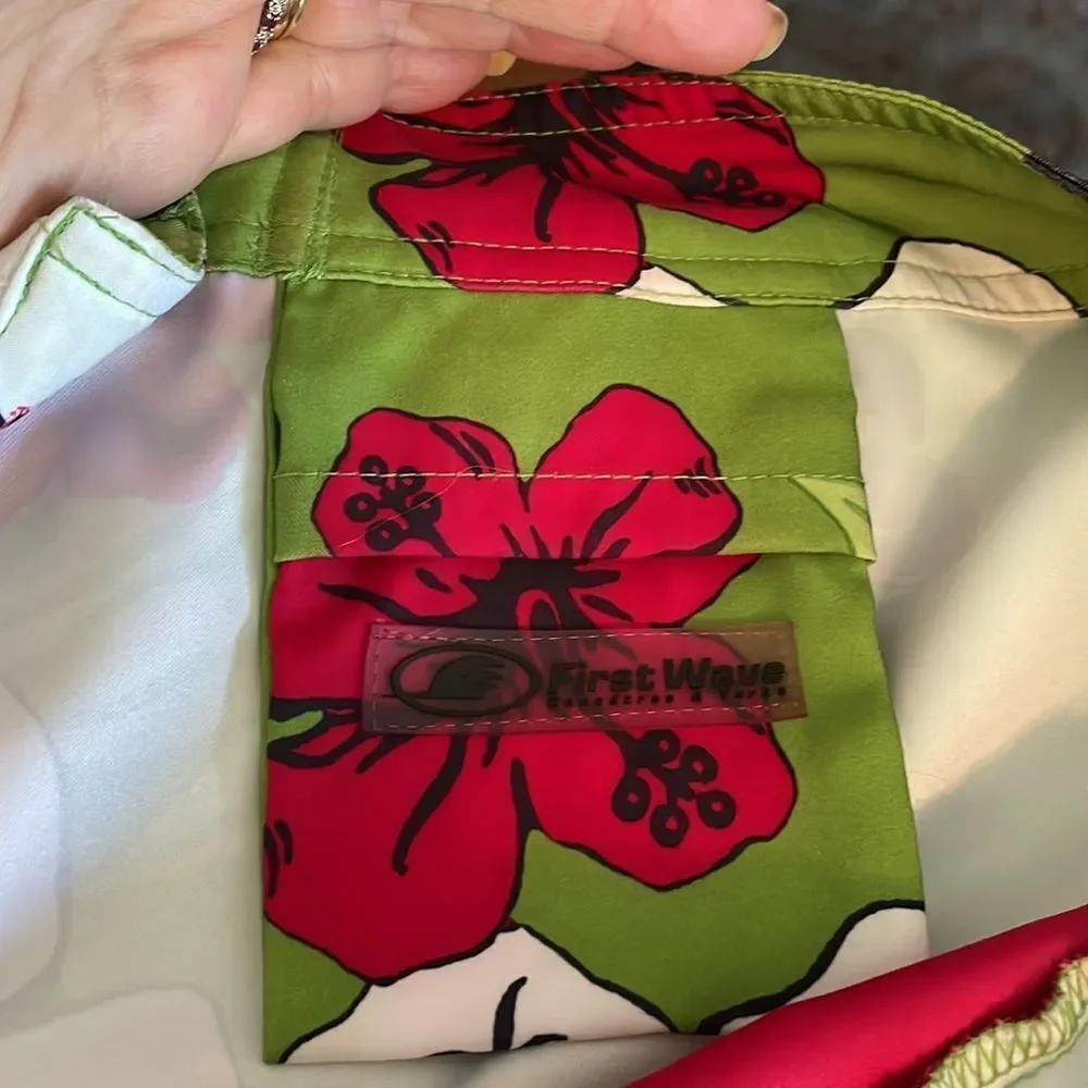 First Wave green & red tropical print board shorts swim trunks‎